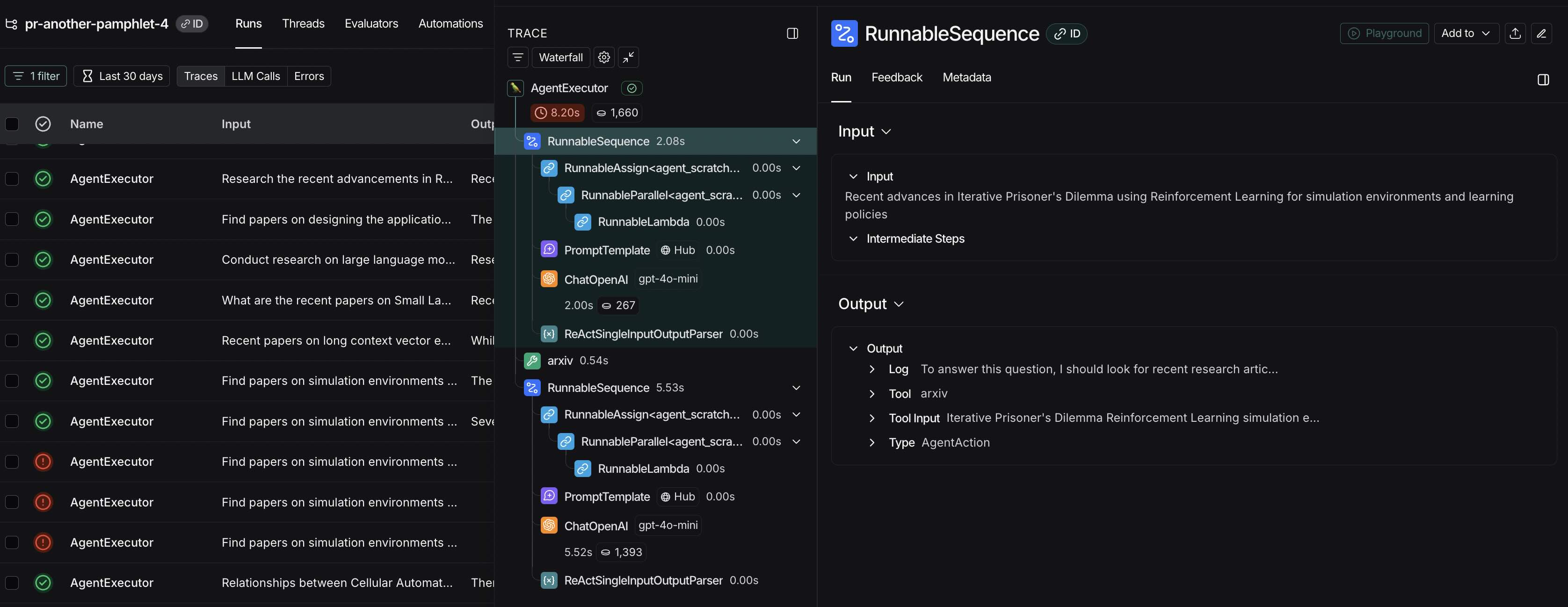 Langsmith trace view for AI engineers