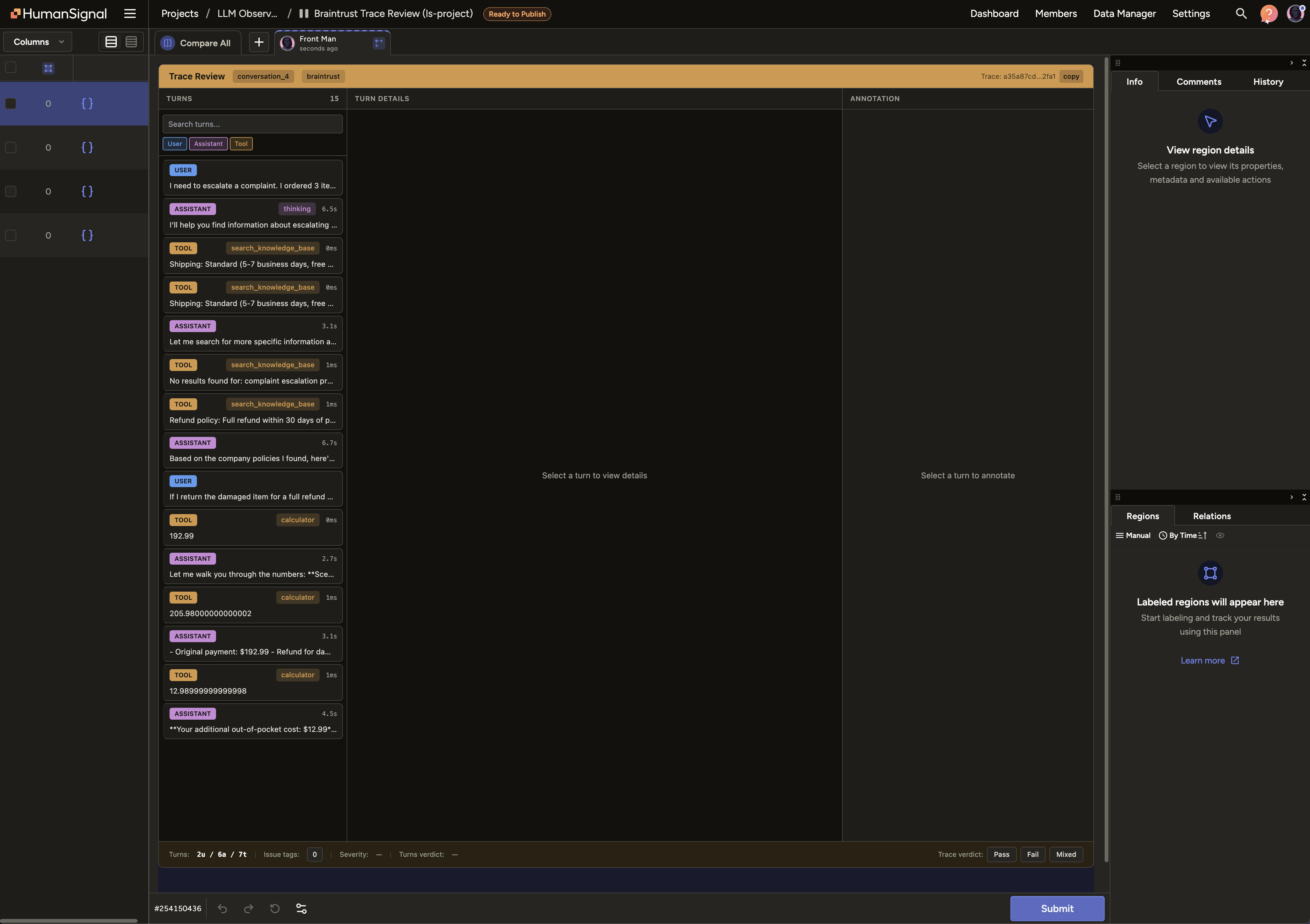 ReactCode 3-panel trace review UI for Braintrust